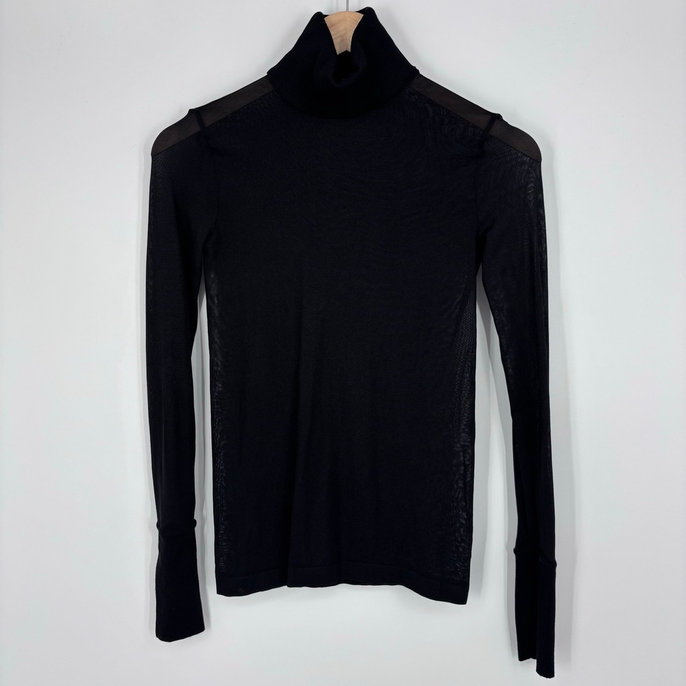 Wolford Sheer Turtleneck Top Womens S Black Mesh Layering Minimalist Designer